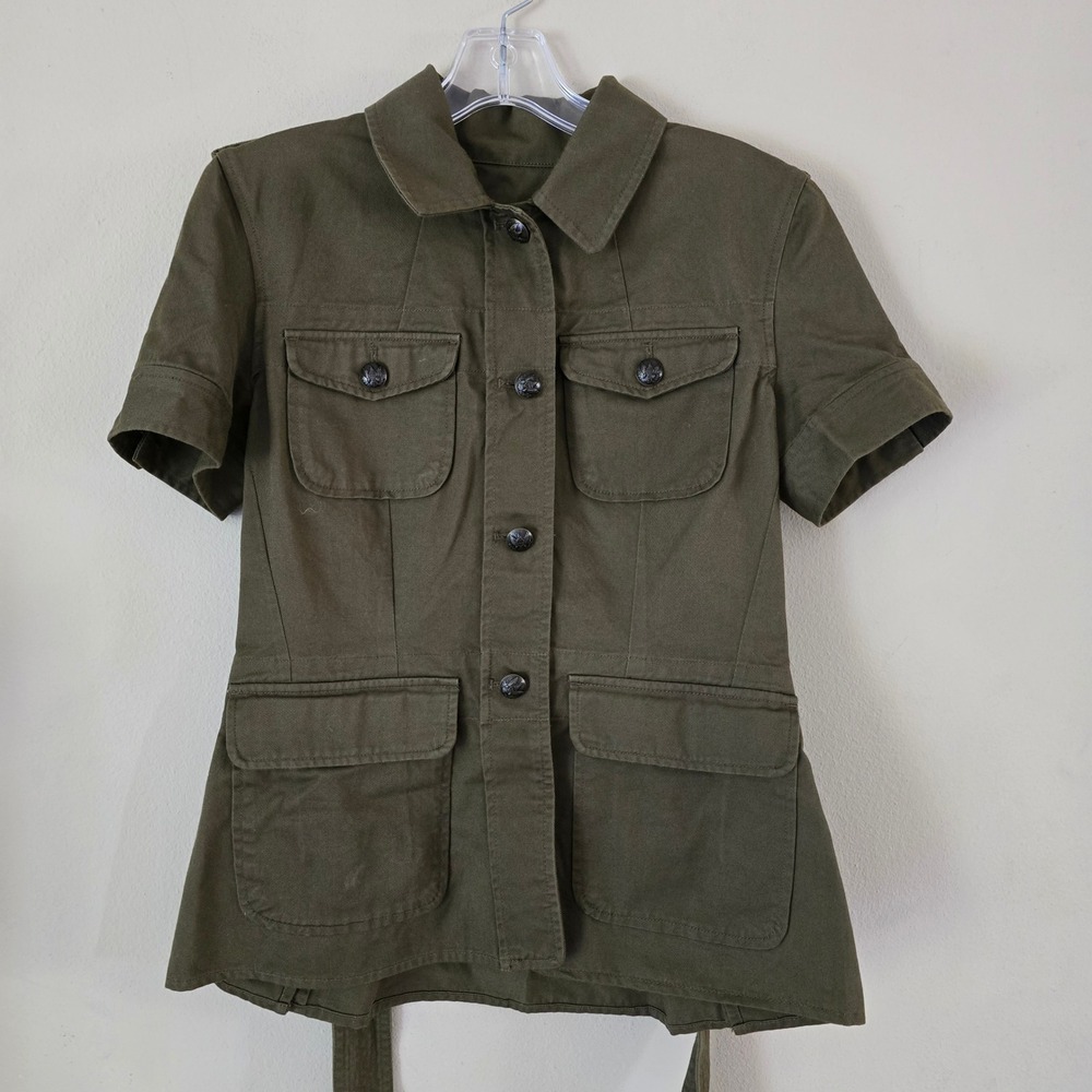 LAUREN JEANS COMPANY Short sleeve military‎ belted green jacket size small - Picture 2 of 11